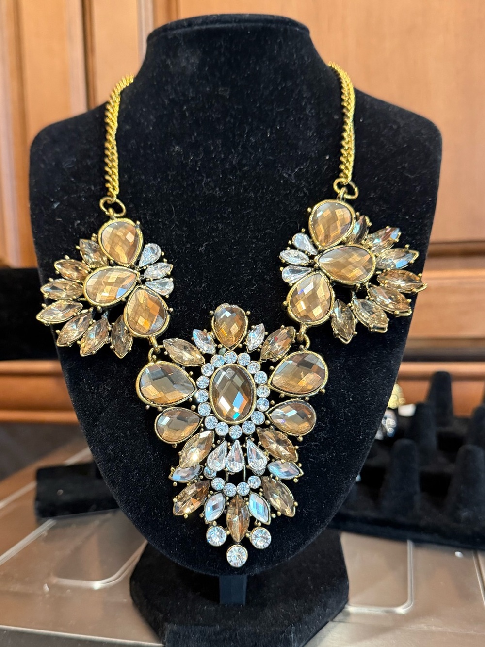eye candy Gold-Tone Floral Crystal Statement Necklace with Champagne Accents